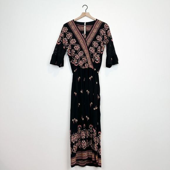 Anthropologie Uncle Frank Boho Hippie Neon Embroidered Maxi Dress Floral Western - Picture 1 of 13